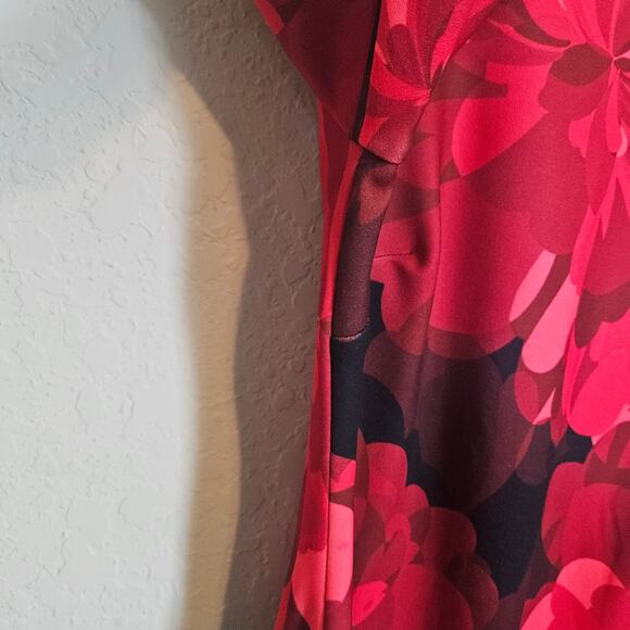 Calvin Klein Red Floral Bell Sleeve Sheath Dress Women's Size 6 Work Office Date - Picture 6 of 12